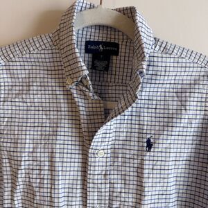 Boys Ralph Lauren Size 7 White/Blue Check Long Sleeve Button Down EUC